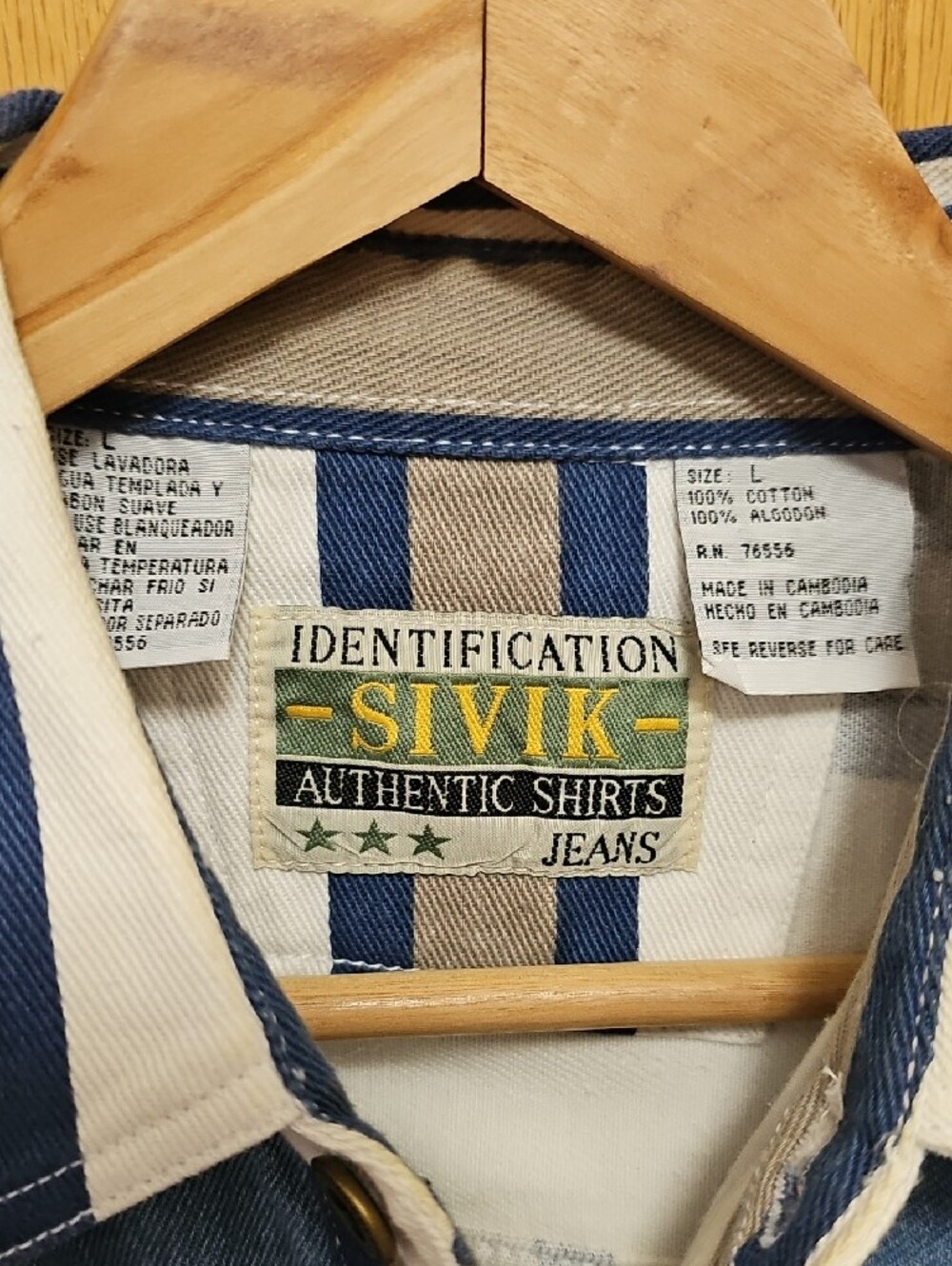 Men's Striped Button-Front Shirt Jacket with Denim Yoke - Blue & Cream - Picture 2 of 3